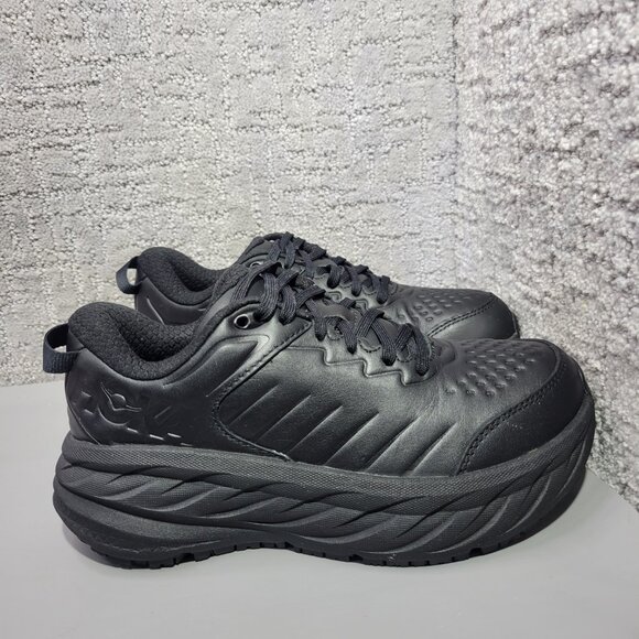 Hoka One One Bondi SR Wide Womens Size US 6.5D All Black Leather Sneaker Shoes